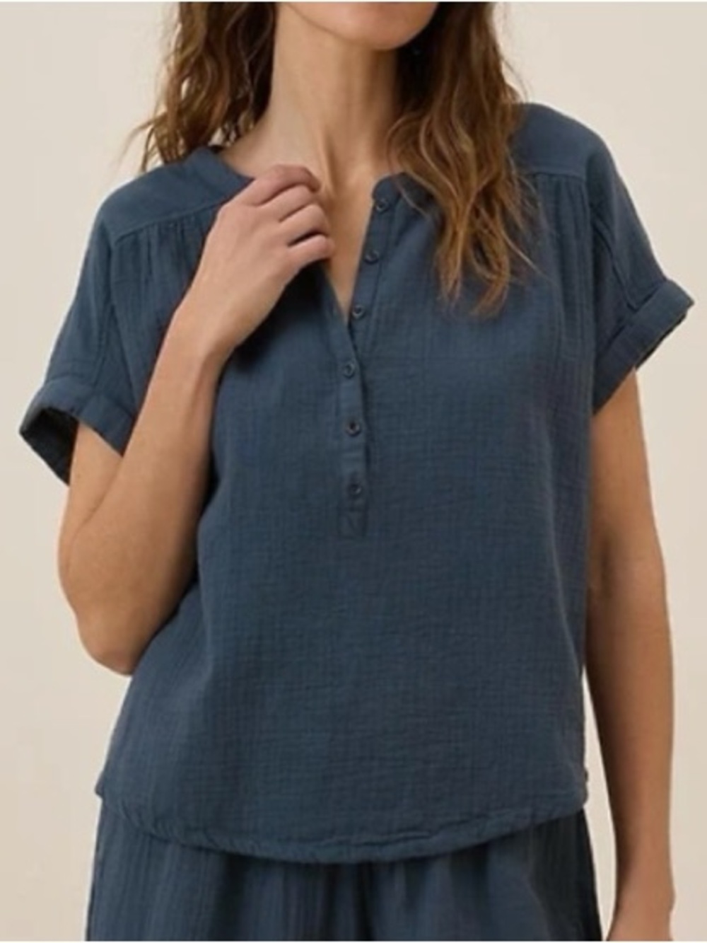 Pact Organic Cotton Coastal Double Gauze Short Sleeve Popover sz M